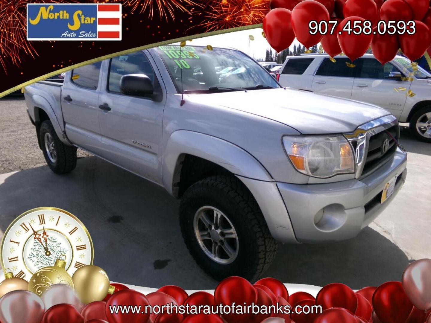 2010 Silver Toyota Tacoma PreRunner Double Cab V6 Auto 2WD (3TMJU4GN1AM) with an 4.0L V6 DOHC 24V engine, 5-Speed Automatic transmission, located at 2630 Philips Field Rd., Fairbanks, AK, 99709, (907) 458-0593, 64.848068, -147.780609- Photo#0