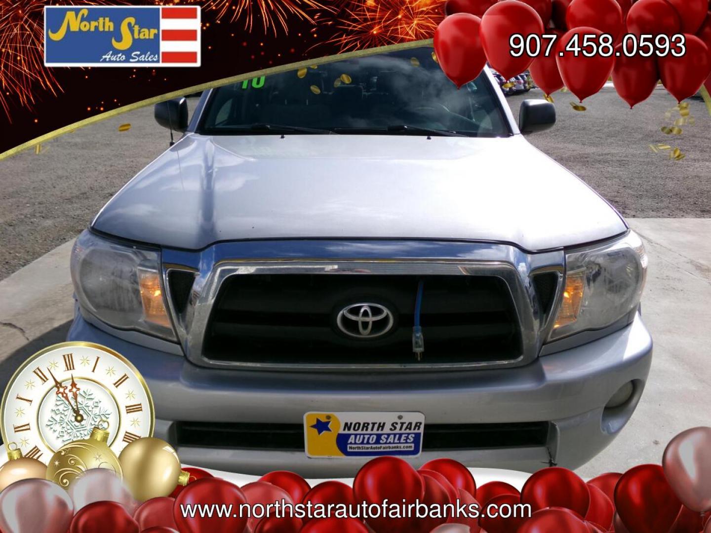 2010 Silver Toyota Tacoma PreRunner Double Cab V6 Auto 2WD (3TMJU4GN1AM) with an 4.0L V6 DOHC 24V engine, 5-Speed Automatic transmission, located at 2630 Philips Field Rd., Fairbanks, AK, 99709, (907) 458-0593, 64.848068, -147.780609- Photo#1