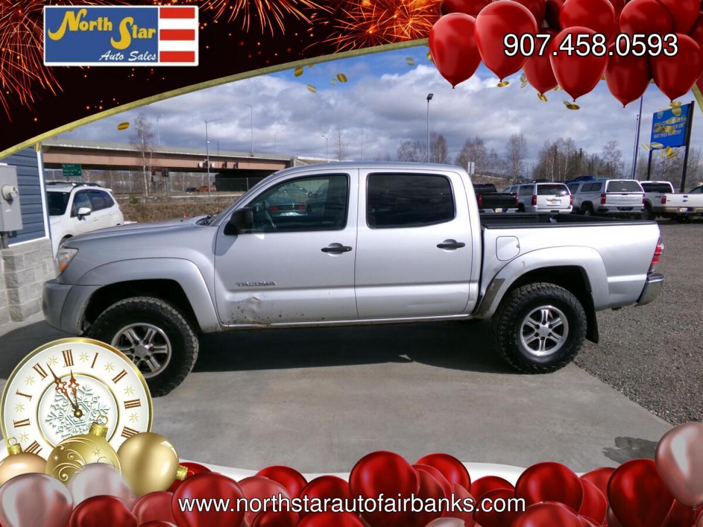 2010 Silver Toyota Tacoma PreRunner Double Cab V6 Auto 2WD (3TMJU4GN1AM) with an 4.0L V6 DOHC 24V engine, 5-Speed Automatic transmission, located at 2630 Philips Field Rd., Fairbanks, AK, 99709, (907) 458-0593, 64.848068, -147.780609- Photo#2