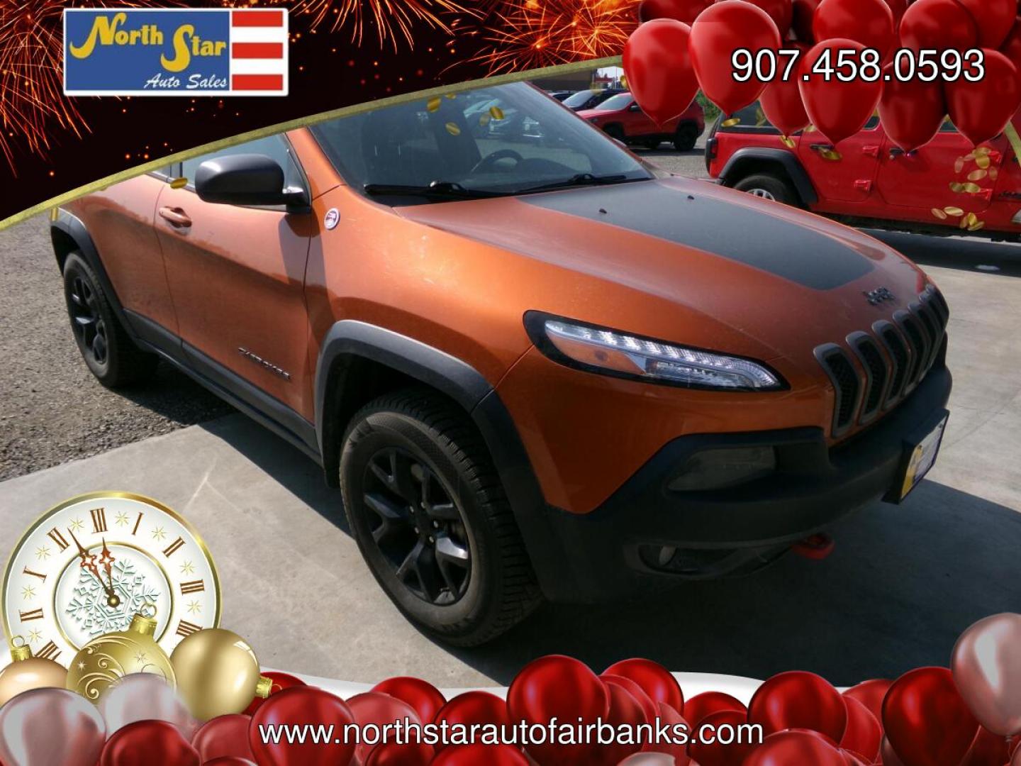 2014 Orange Jeep Cherokee Trailhawk 4WD (1C4PJMBS6EW) with an 3.2L V6 DOHC 24V engine, 9-Speed Automatic transmission, located at 2630 Philips Field Rd., Fairbanks, AK, 99709, (907) 458-0593, 64.848068, -147.780609- Photo#0