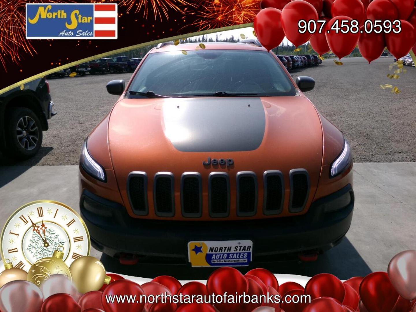 2014 Orange Jeep Cherokee Trailhawk 4WD (1C4PJMBS6EW) with an 3.2L V6 DOHC 24V engine, 9-Speed Automatic transmission, located at 2630 Philips Field Rd., Fairbanks, AK, 99709, (907) 458-0593, 64.848068, -147.780609- Photo#1