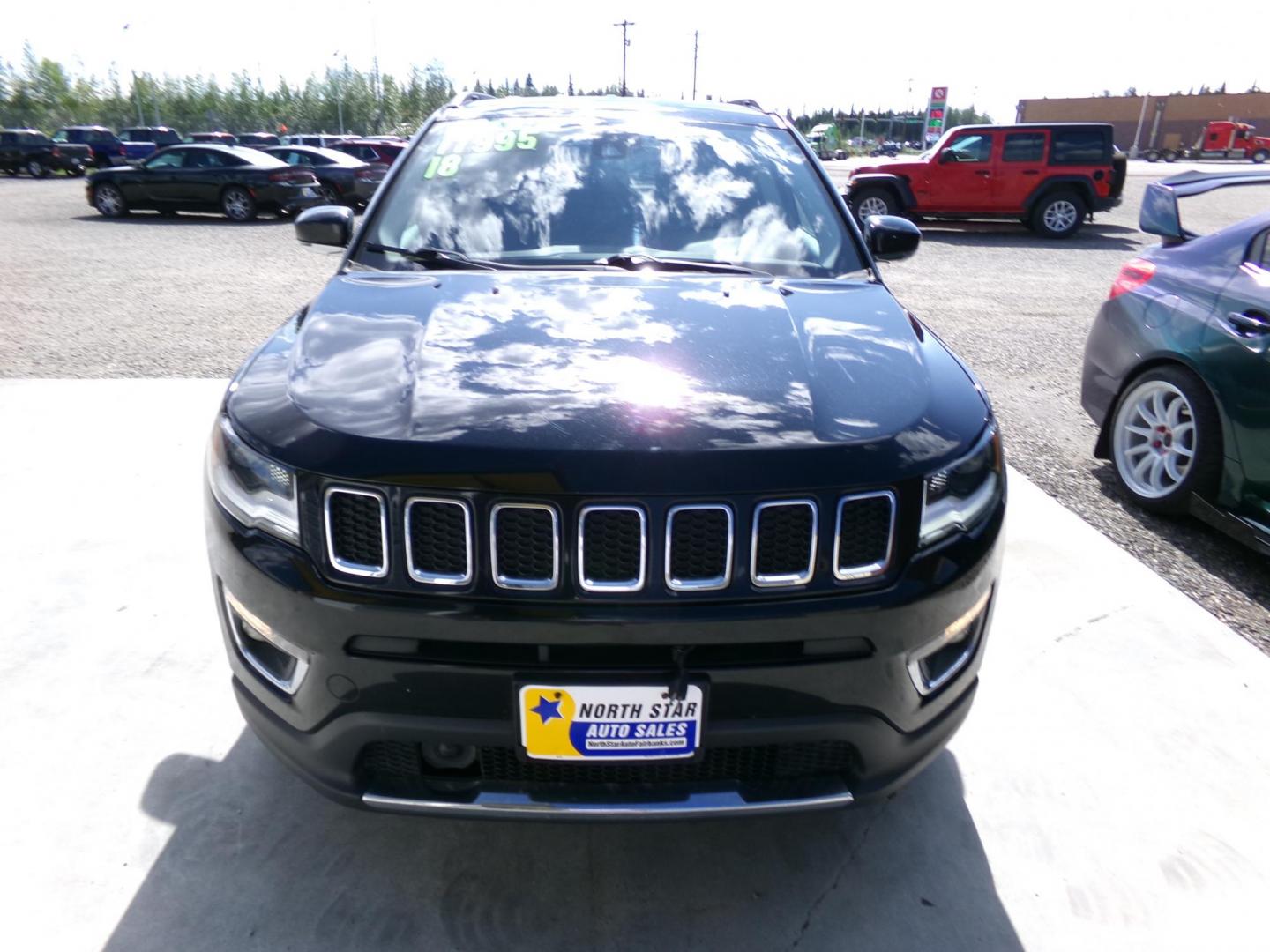 2018 Black Jeep Compass Limited 4WD (3C4NJDCB5JT) with an 2.4L L4 DOHC 16V engine, CVT transmission, located at 2630 Philips Field Rd., Fairbanks, AK, 99709, (907) 458-0593, 64.848068, -147.780609 - Photo#1