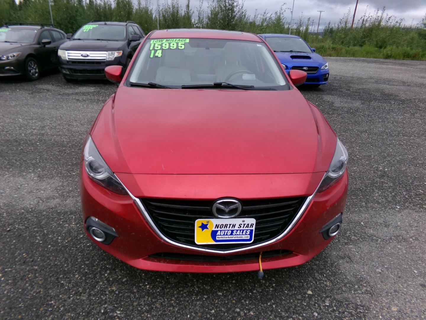 2014 Red /Tan Mazda MAZDA3 s Grand Touring AT 5-Door (JM1BM1M34E1) with an 2.5L L4 DOHC 16V engine, 6-Speed Automatic transmission, located at 2630 Philips Field Rd., Fairbanks, AK, 99709, (907) 458-0593, 64.848068, -147.780609 - Photo#1