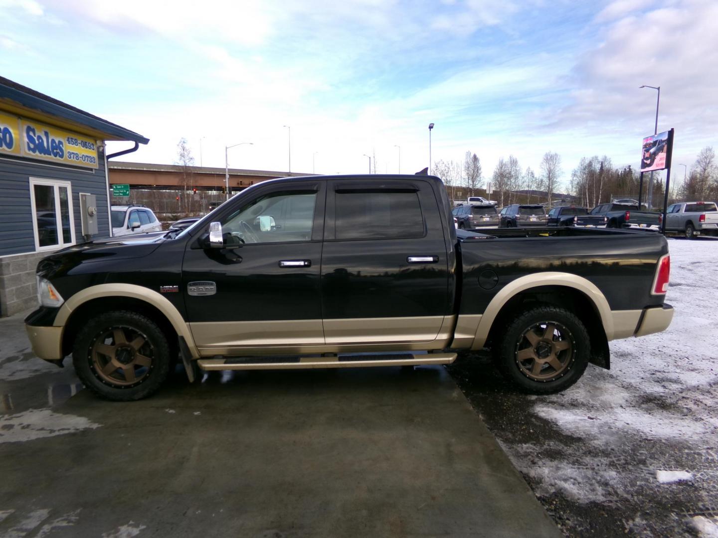 2015 Black /Brown Dodge 1500 Longhorn Crew Cab SWB 4WD (1C6RR7PT5FS) with an 5.7L V8 OHV 16V engine, 6-Speed Automatic transmission, located at 2630 Philips Field Rd., Fairbanks, AK, 99709, (907) 458-0593, 64.848068, -147.780609 - Photo#2