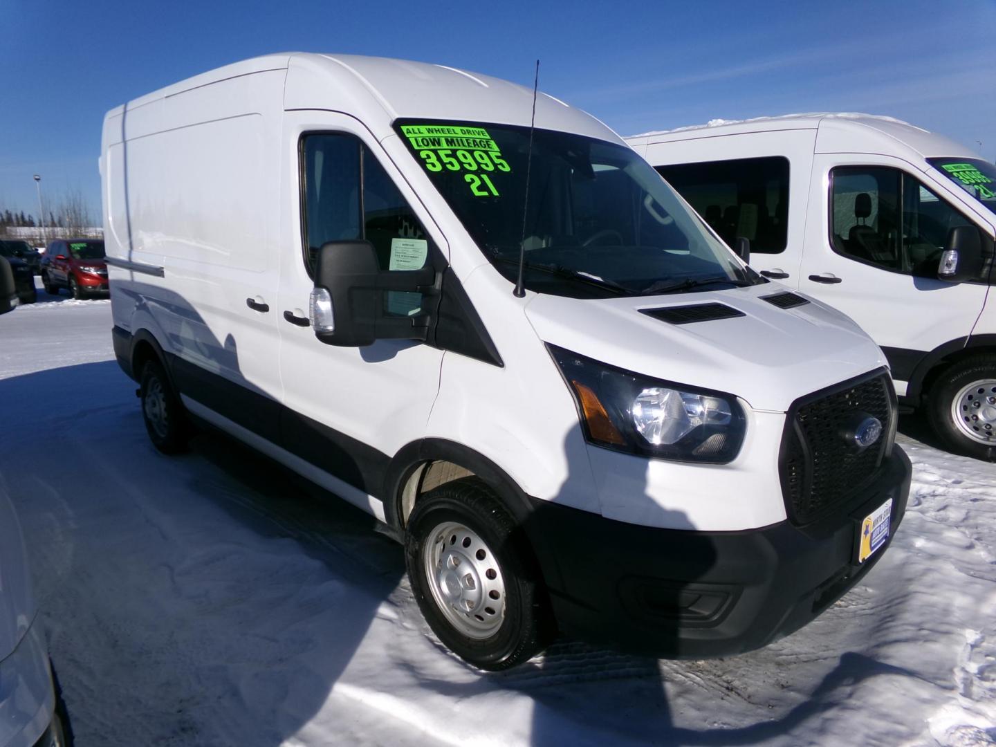 2021 White /Black Ford Transit 250 Van Med. Roof w/Sliding Pass. 148-in. WB (1FTBR2CG2MK) with an 3.5L V6 DOHC 24V engine, 6A transmission, located at 2630 Philips Field Rd., Fairbanks, AK, 99709, (907) 458-0593, 64.848068, -147.780609 - Photo#2