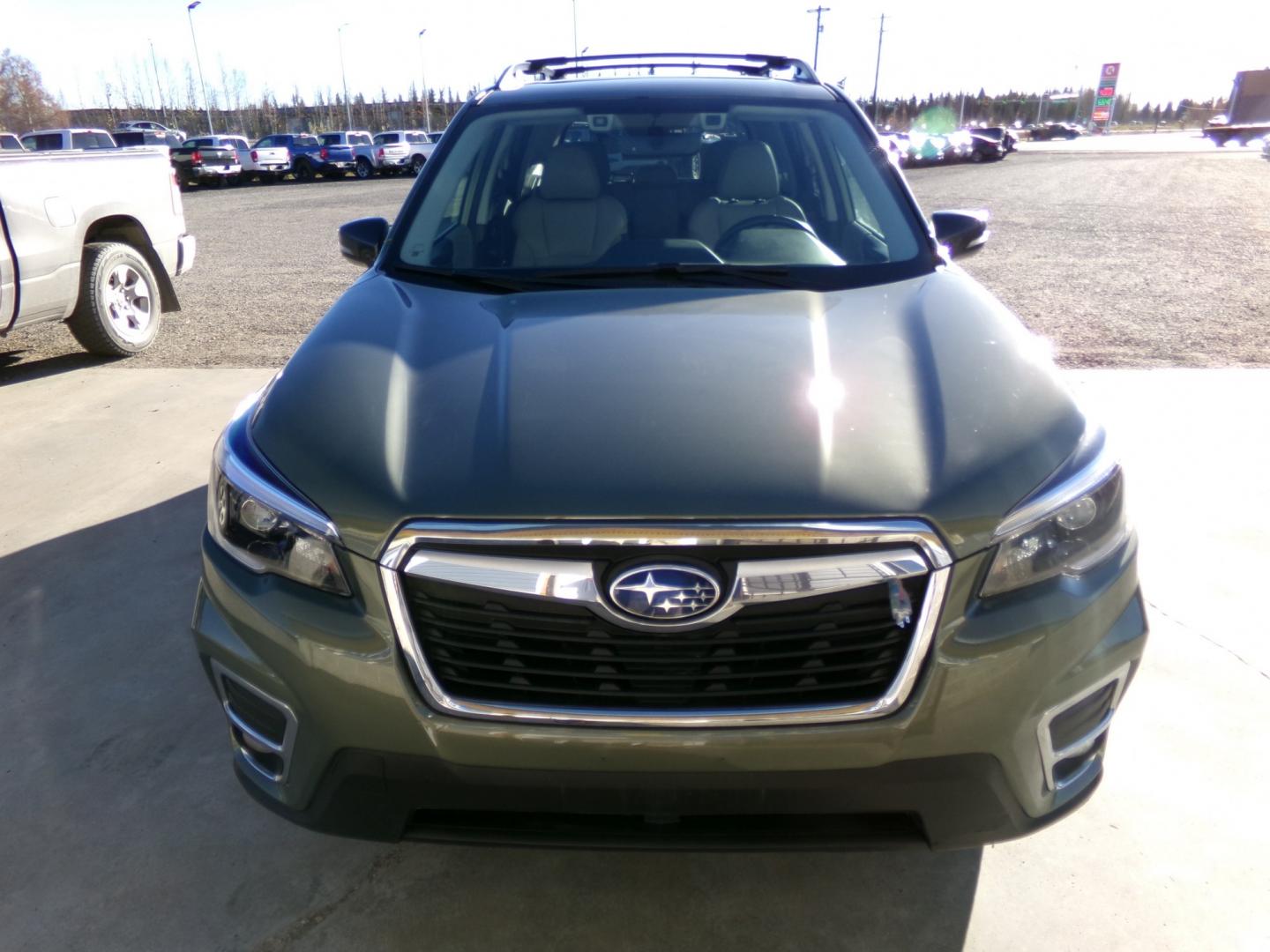 2021 Green and Matte Black Subaru Forester Limited (JF2SKAUC0MH) with an 2.5L H4 SOHC 16V engine, CVT transmission, located at 2630 Philips Field Rd., Fairbanks, AK, 99709, (907) 458-0593, 64.848068, -147.780609- Photo#1